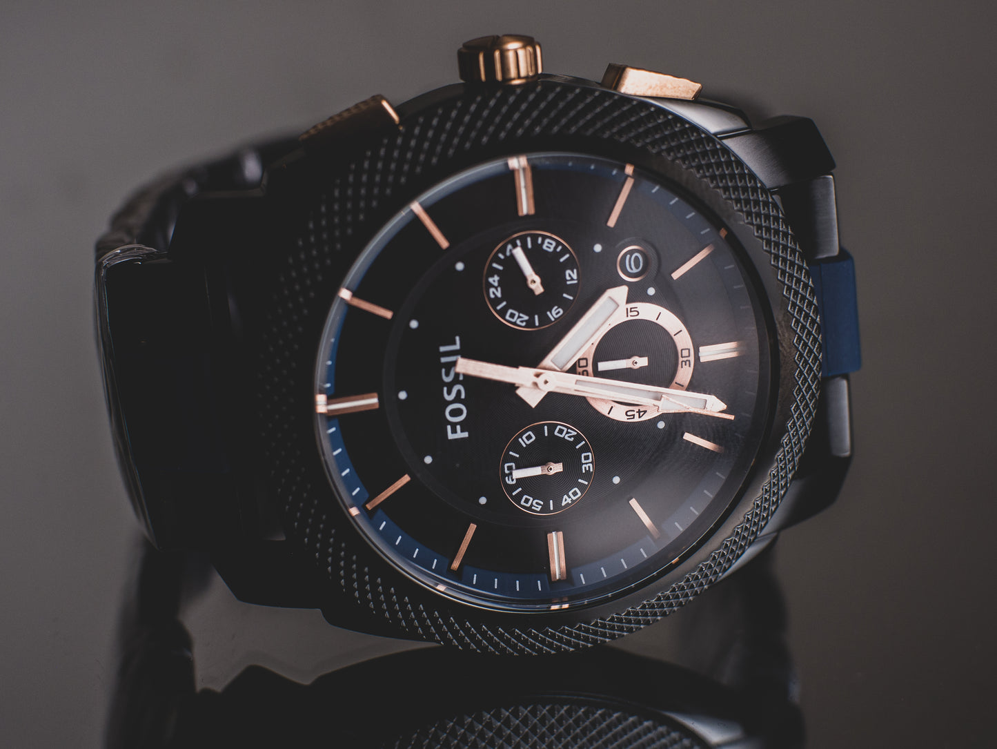 Reloj Fossil analógico para hombre, esfera negra, acero inoxidable, correa multicolor, FS5164