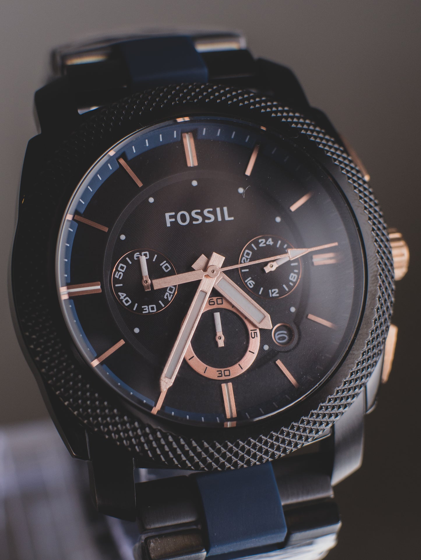 Reloj Fossil analógico para hombre, esfera negra, acero inoxidable, correa multicolor, FS5164