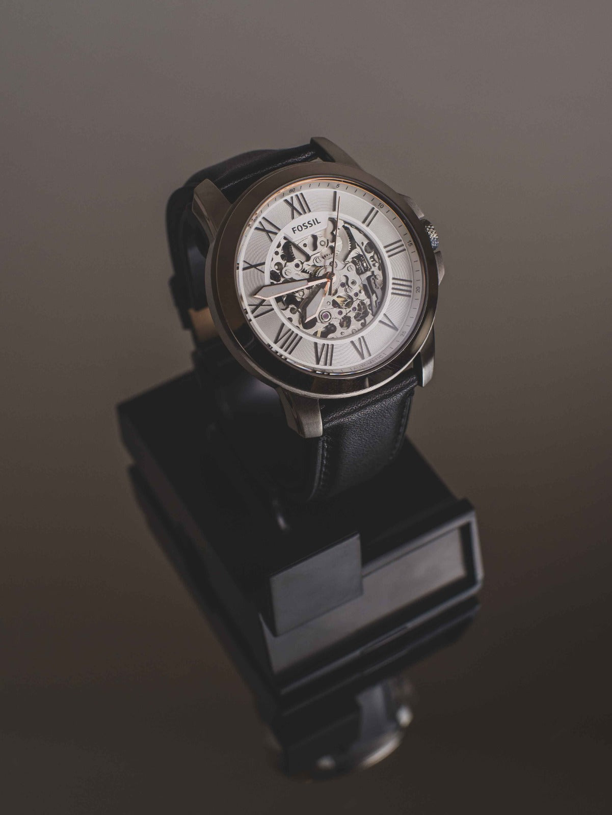 Reloj Fossil Grant Automático – Esqueleto de Cuero Negro ME3101