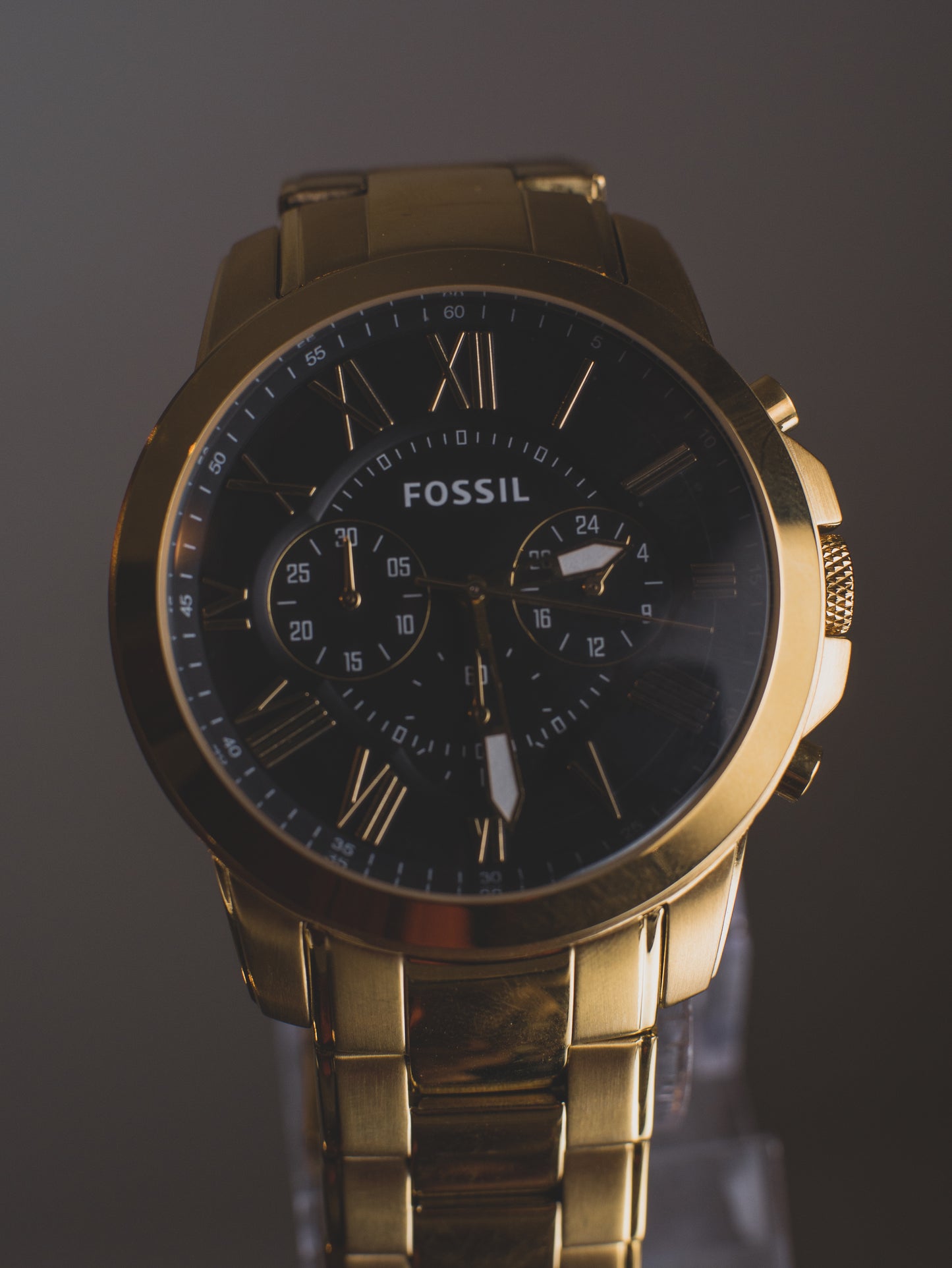 Reloj Fossil Grant Para Hombre Cronometro Acero Inoxidable Dorado Negro FS4815