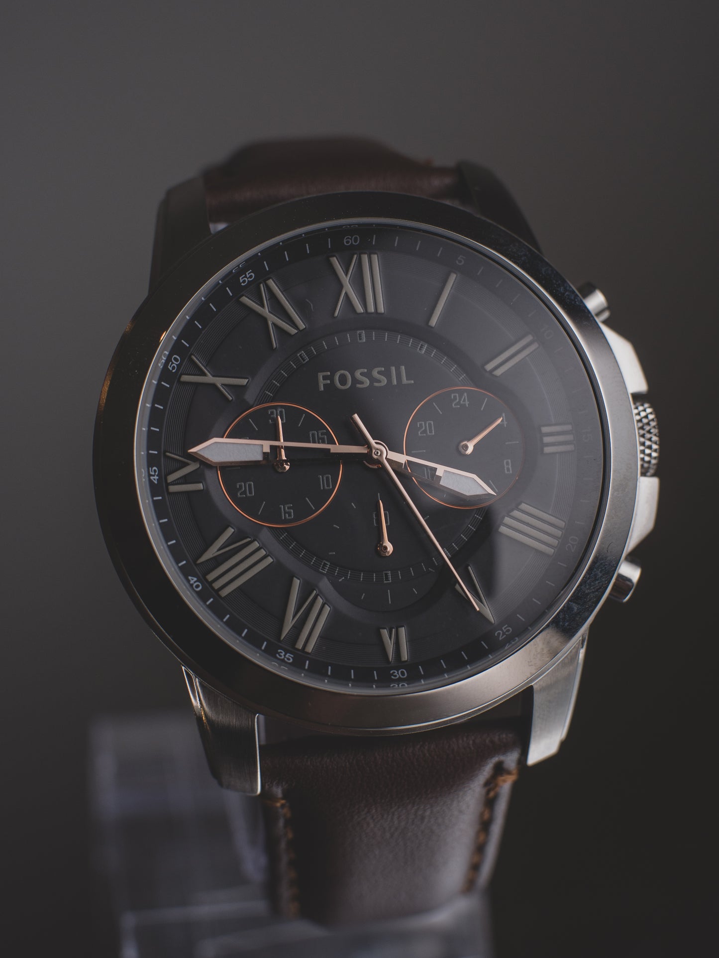 Reloj Fossil Grant para hombre con cronógrafo y correa de cuero genuino  FS4813