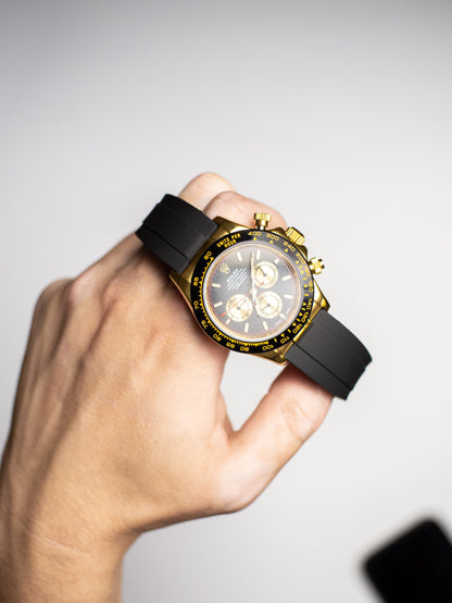 Rolex Cosmograph Daytona – Esfera Negra y Dorada (Correa Oysterflex)