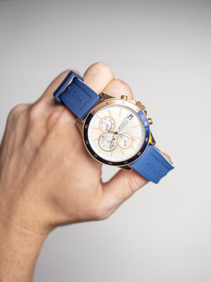 Reloj Tommy Hilfiger Decker para Hombre - Silicona Azul y Oro Rosa - 1791778