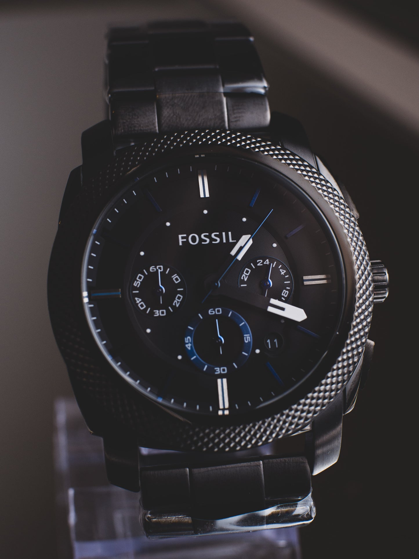 Reloj Fossil analógico de acero inoxidable con esfera y correa negras para hombre - FS4552