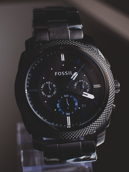 Reloj Fossil analógico de acero inoxidable con esfera y correa negras para hombre - FS4552
