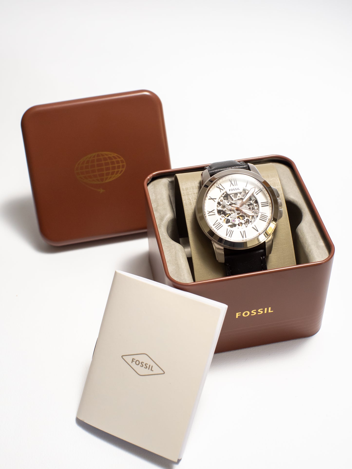 Reloj Fossil Grant Automático – Esqueleto de Cuero Negro ME3101