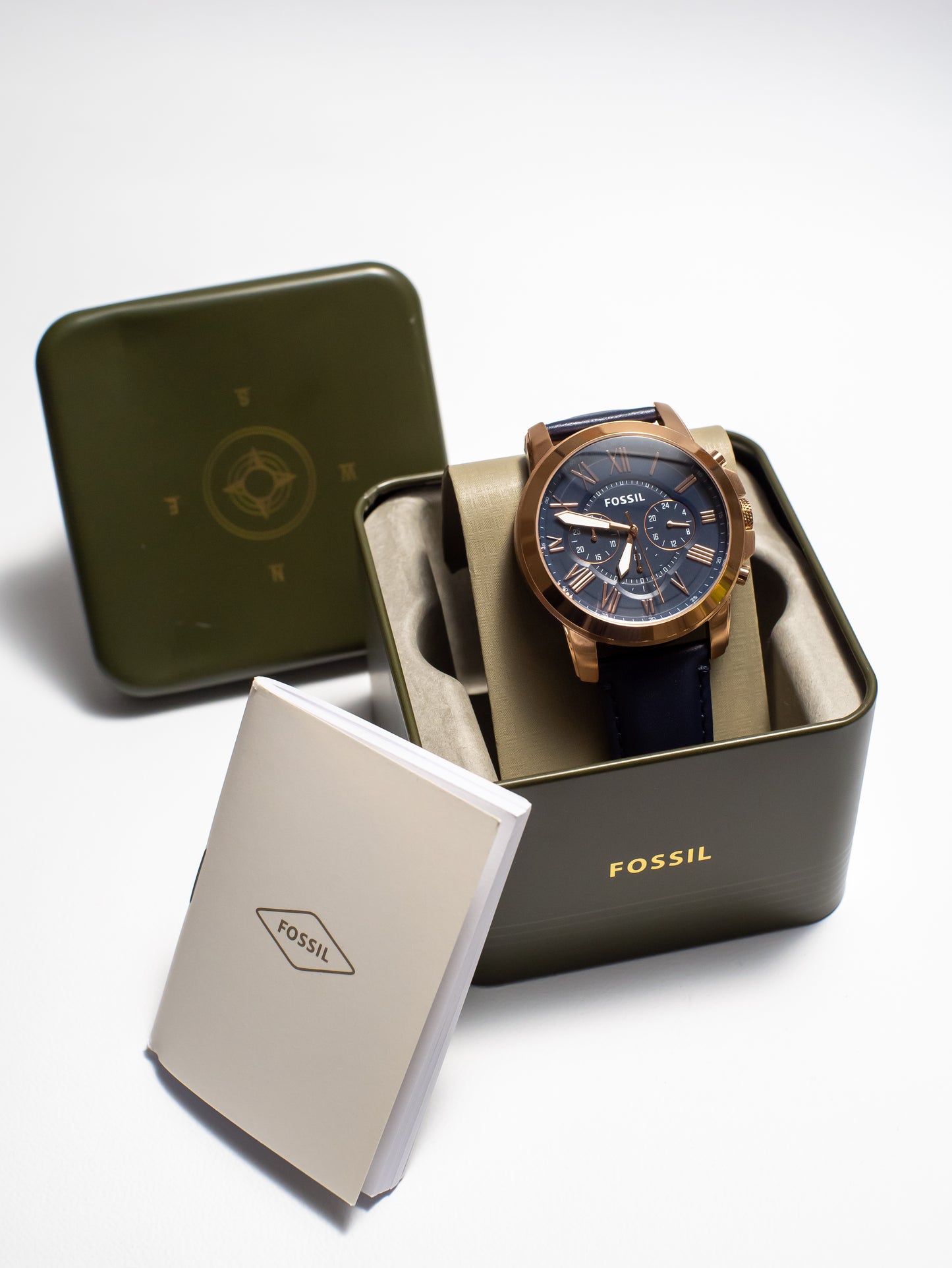 Reloj Fossil Grant Chronograph – Azul y Oro Rosa FS4835
