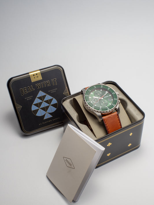 Reloj Fossil Dillinger Chronograph – Esfera Verde y Cuero FS5734