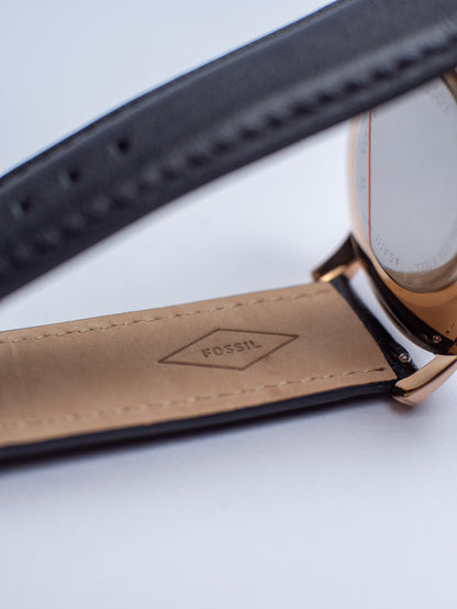 Reloj Fossil The Minimalist para Hombre - Oro Rosa y Cuero Negro FS5376