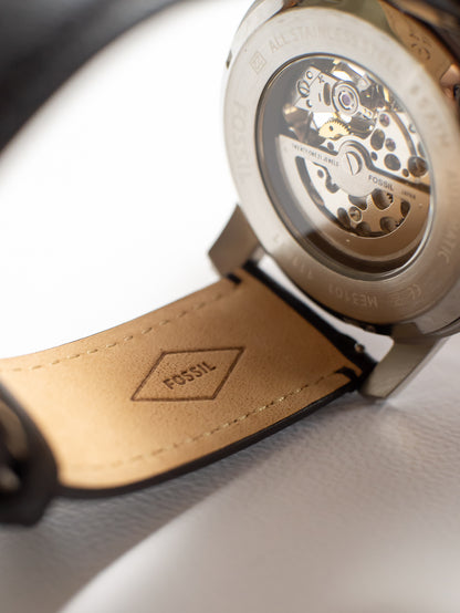 Reloj Fossil Grant Automático – Esqueleto de Cuero Negro ME3101